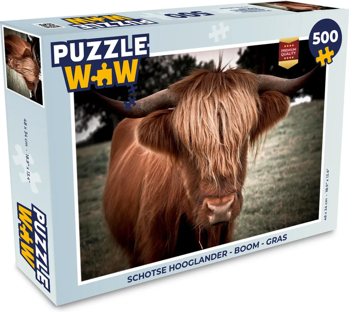 PuzzleWow Schotse Hooglander Boom Gras Legpuzzel 500 Stuks