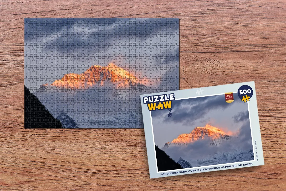 PuzzleWow Legpuzzel Zonsondergang Zwitserse Alpen Eiger 500 Stuks - Multicolor