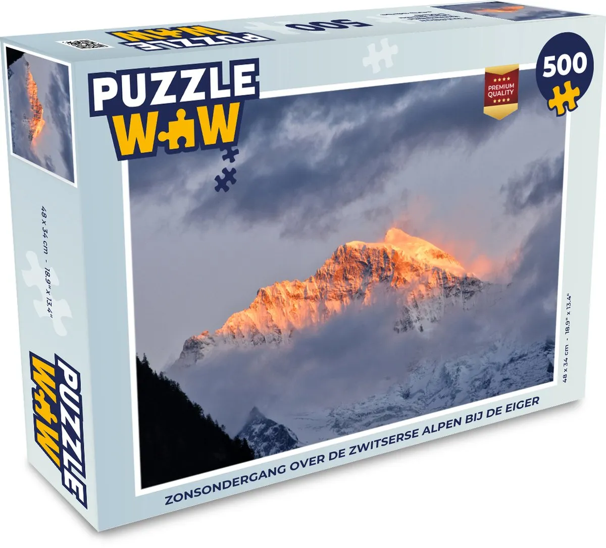 PuzzleWow Legpuzzel Zonsondergang Zwitserse Alpen Eiger 500 Stuks - Multicolor