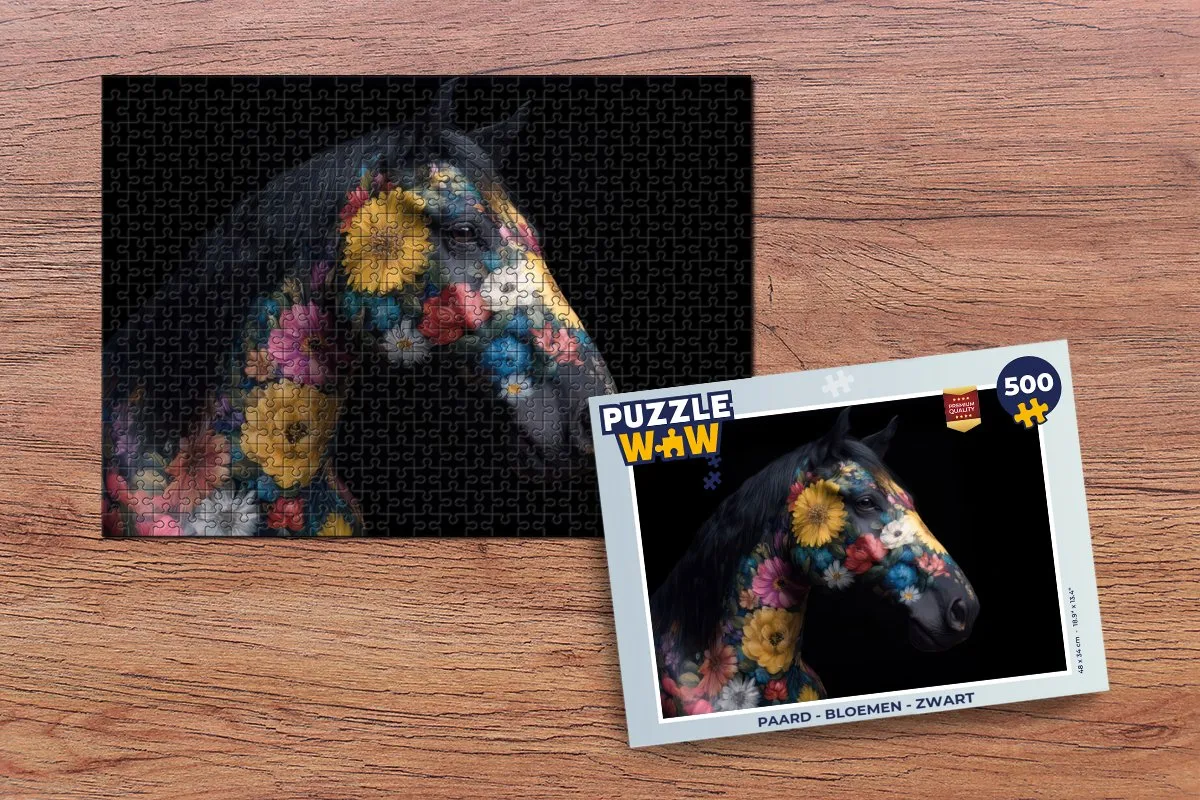 PuzzleWow Paard - Bloemen Legpuzzel 500 Stuks - 8721406853589