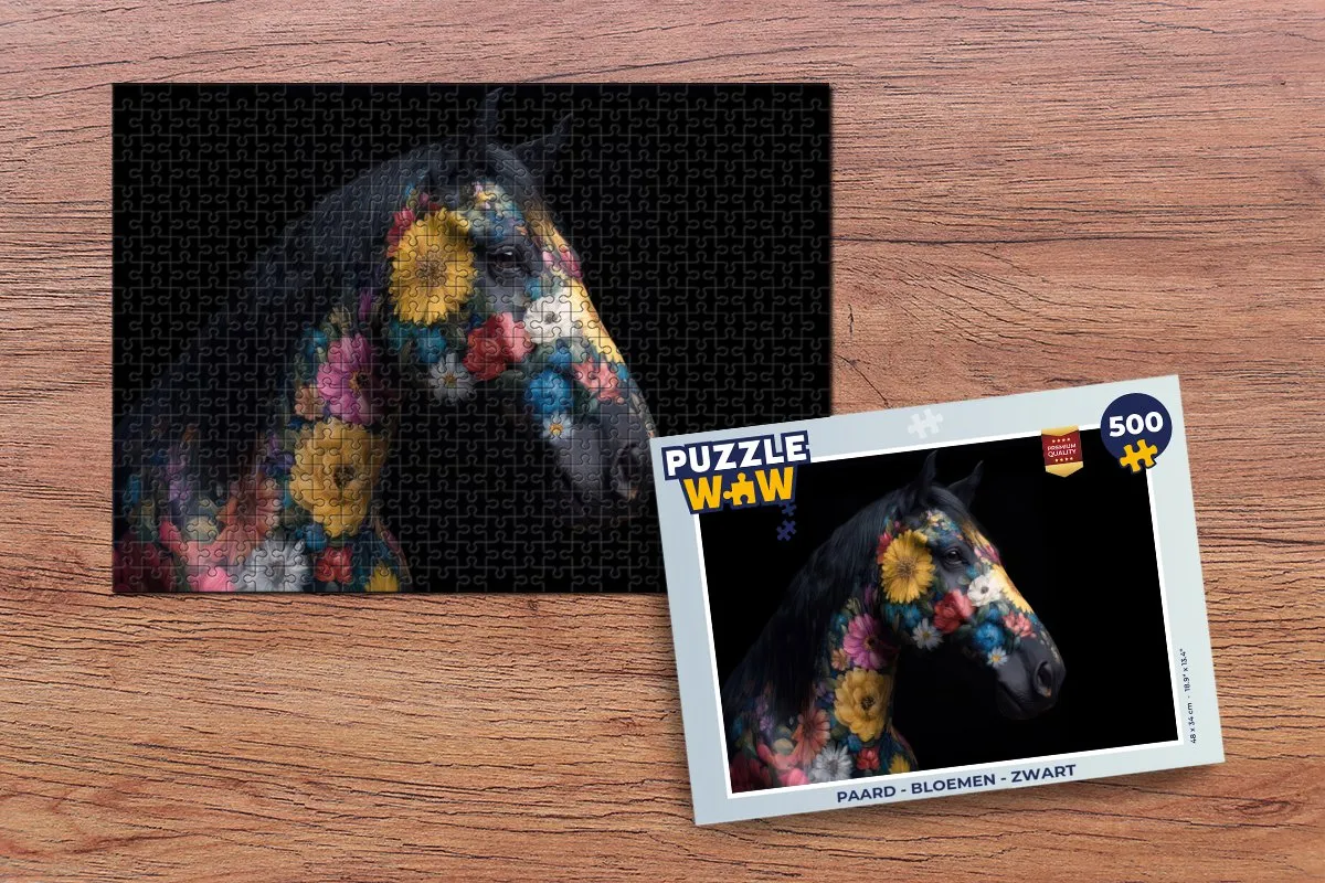 PuzzleWow Paard - Bloemen Legpuzzel 500 Stuks - 8721406853589