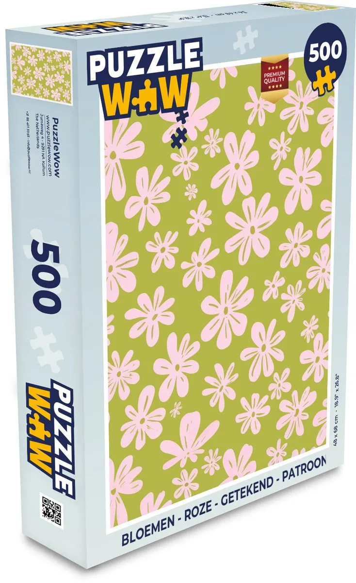 PuzzleWow Bloemen Legpuzzel 500 Stuks - Roze Patroon