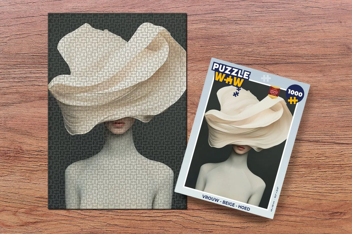 PuzzleWow Legpuzzel Vrouw met Hoed - 1000 Stuks - Beige