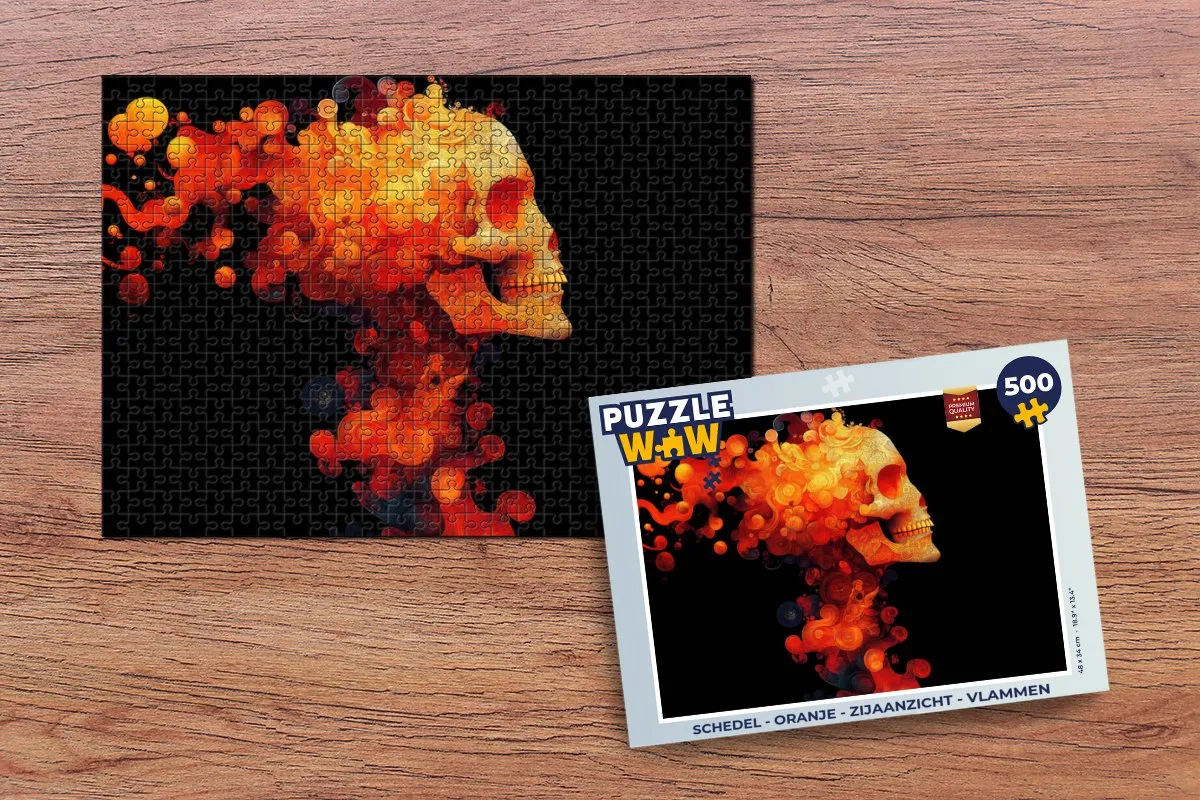 PuzzleWow Schedel Vlammen Legpuzzel 500 Stuks - Oranje