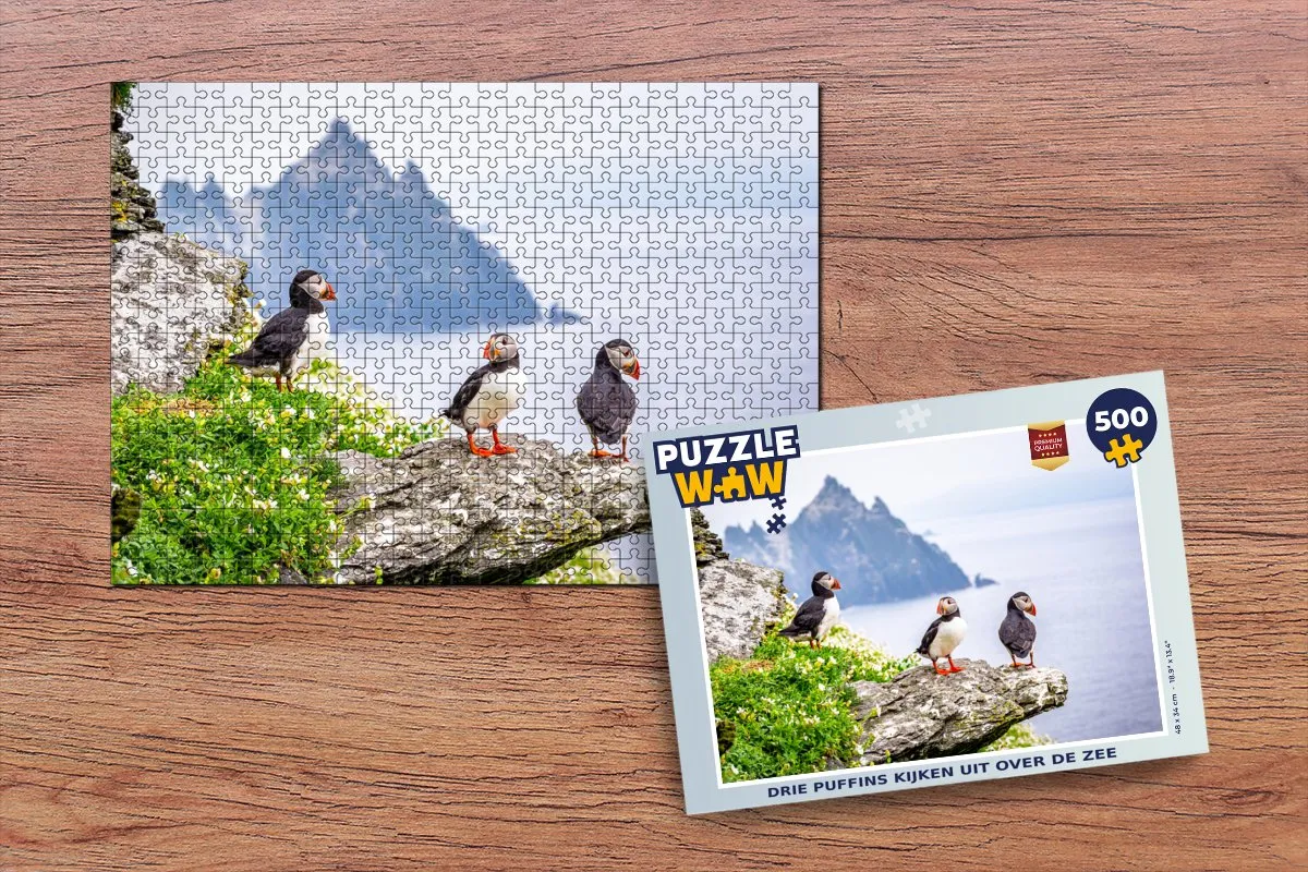 PuzzleWow Legpuzzel Drie Puffins 500 Stuks - Multicolor