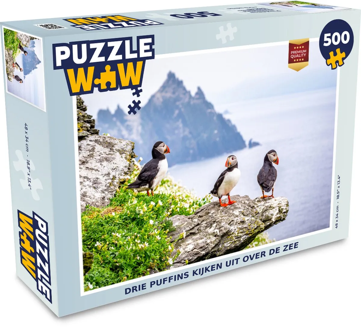 PuzzleWow Legpuzzel Drie Puffins 500 Stuks