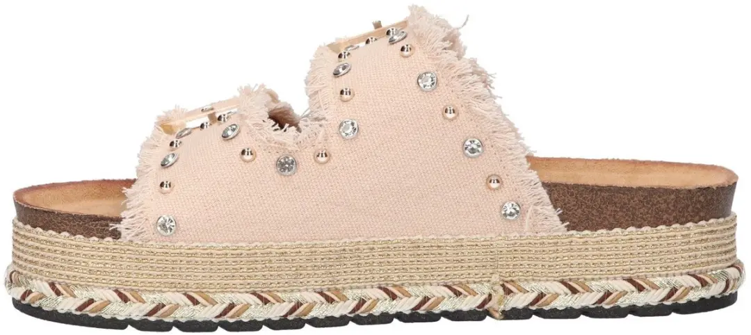 La Strada Platform Slipper Beige Textiel