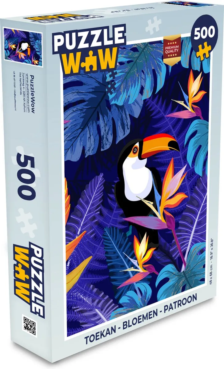 PuzzleWow Toekan Bloemen Planten Legpuzzel 500 Stuks - Multicolor