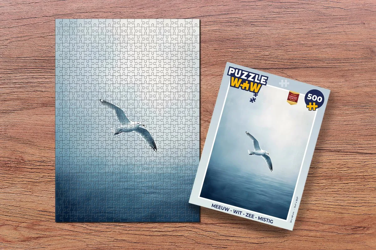 PuzzleWow Legpuzzel Meeuw Zee 500 Stuks - Mistig Wit