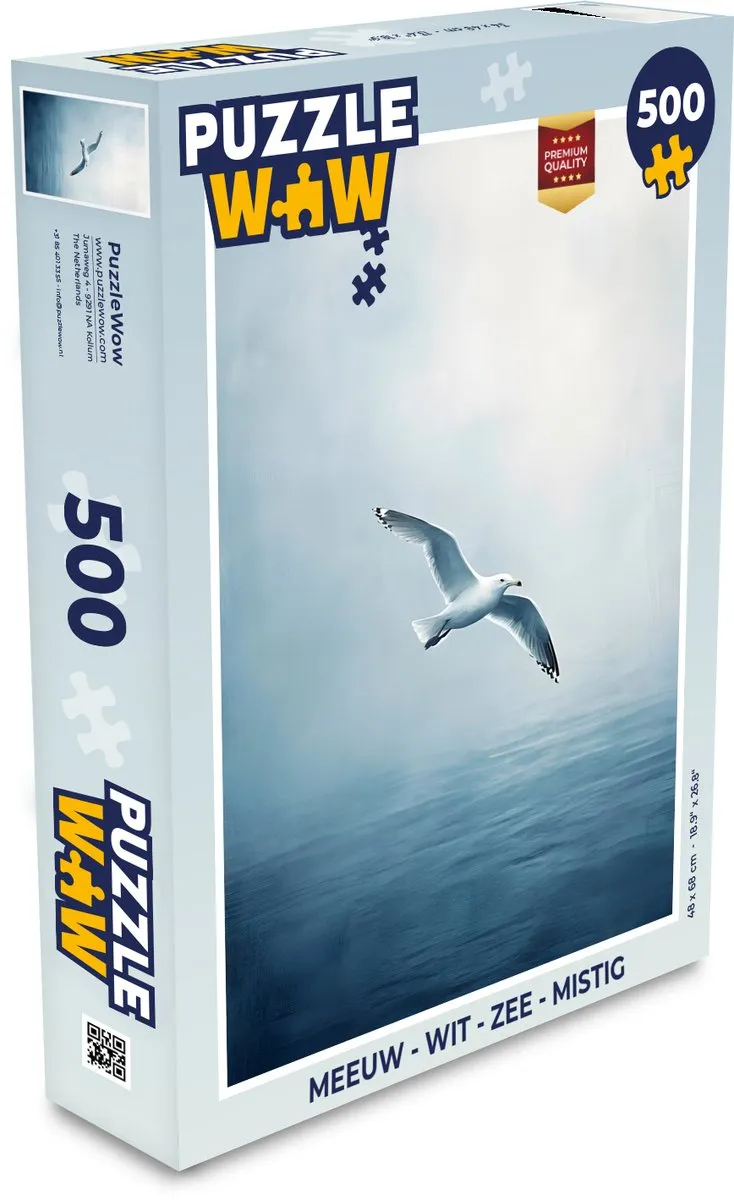 PuzzleWow Legpuzzel Meeuw Zee 500 Stuks - Mistig Wit