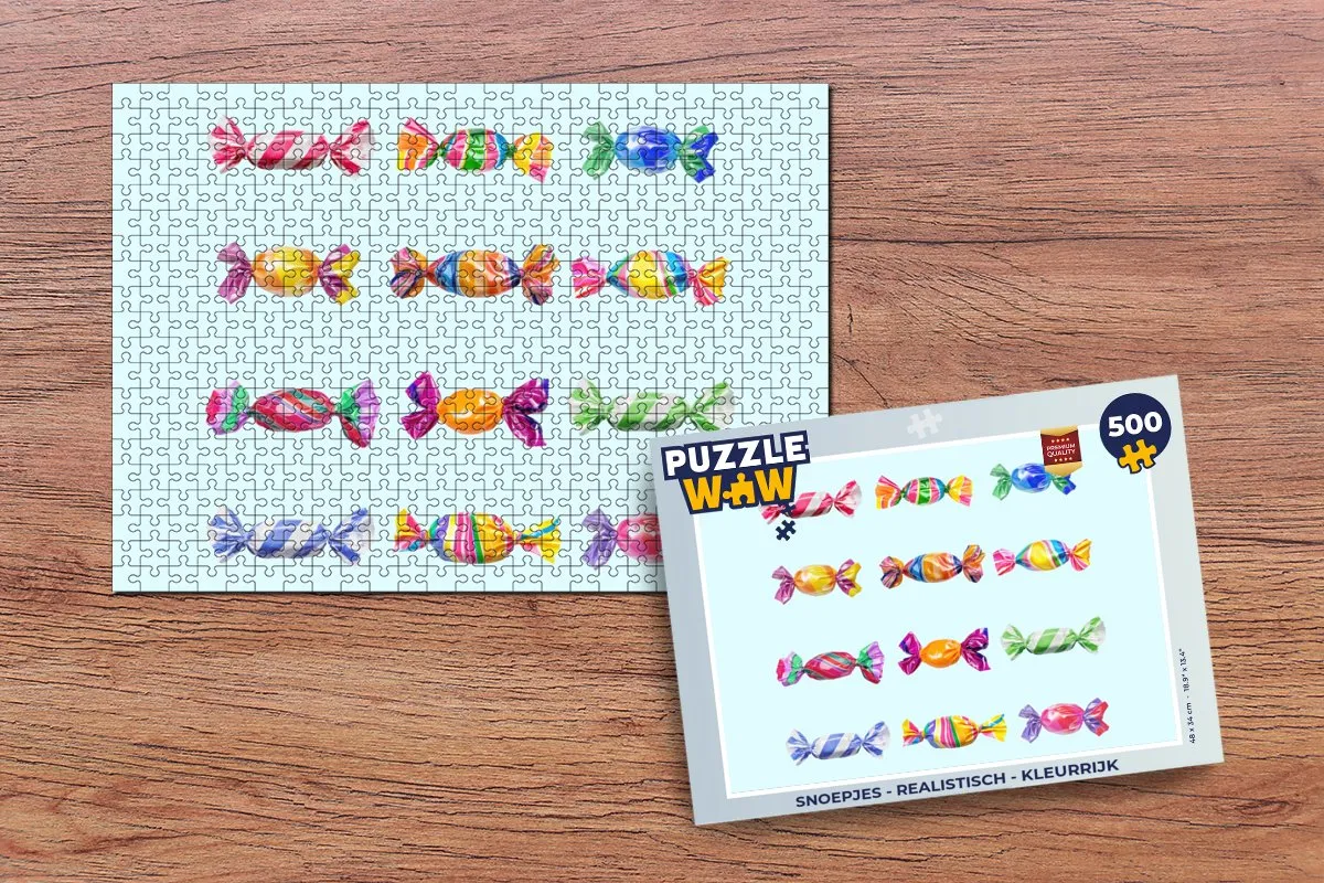 PuzzleWow Snoepjes Puzzel 500 Stuks - Lichtblauw