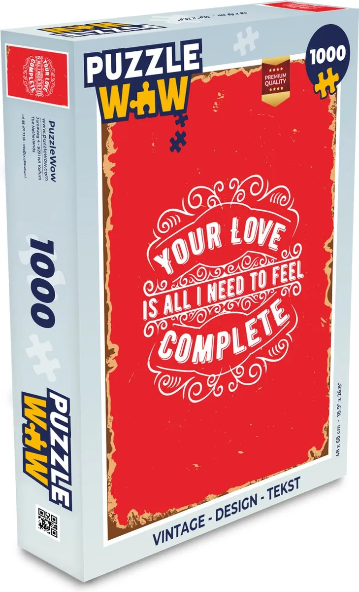 PuzzleWow Vintage Tekst Legpuzzel 1000 Stuks - Multicolor