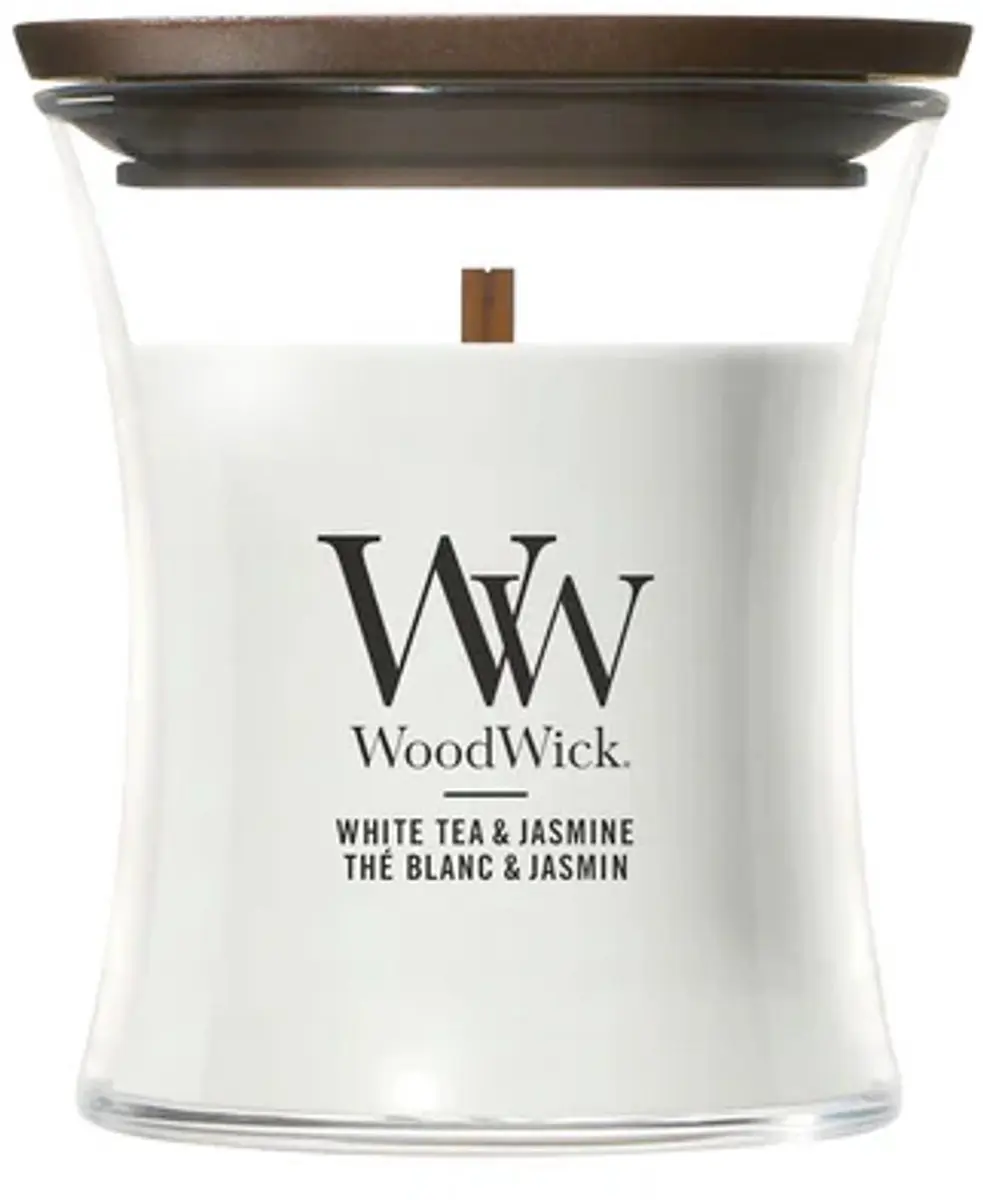 Woodwick Mini Geurkaars White Tea & Jasmine 20u