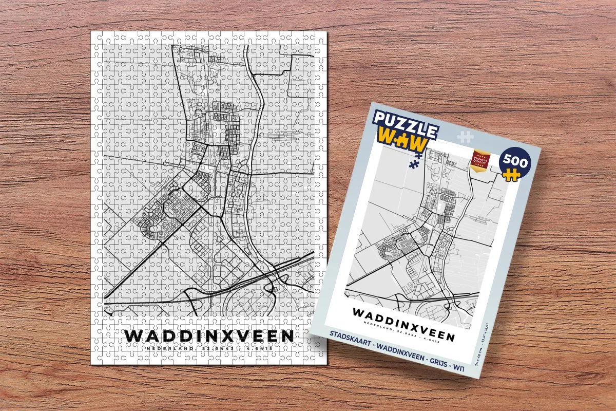 PuzzleWow Stadskaart Waddinxveen Legpuzzel 500 Stuks - Multicolor
