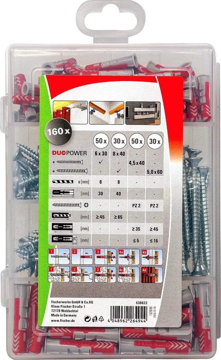 Fischer Profi-Box DuoPower Pluggen & Schroeven - 160 Stuks - afbeelding 3 van 6