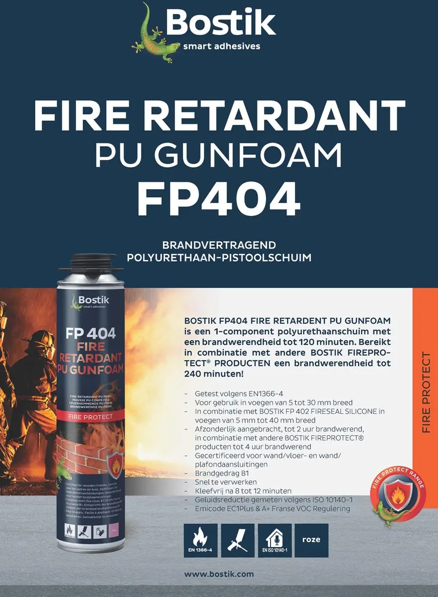Bostik FP 404 Brandvertragend PU Pistoolschuim 750ml - afbeelding 3 van 6