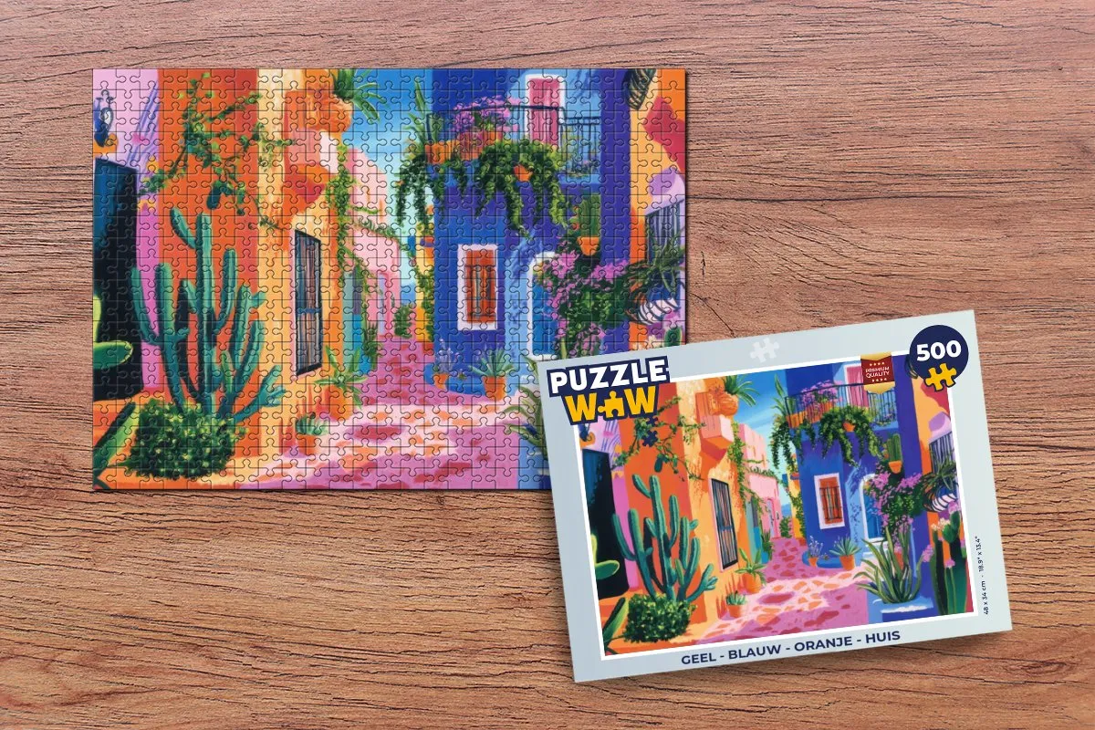 PuzzleWow Huis Legpuzzel 500 Stuks - Geel/Blauw/Oranje