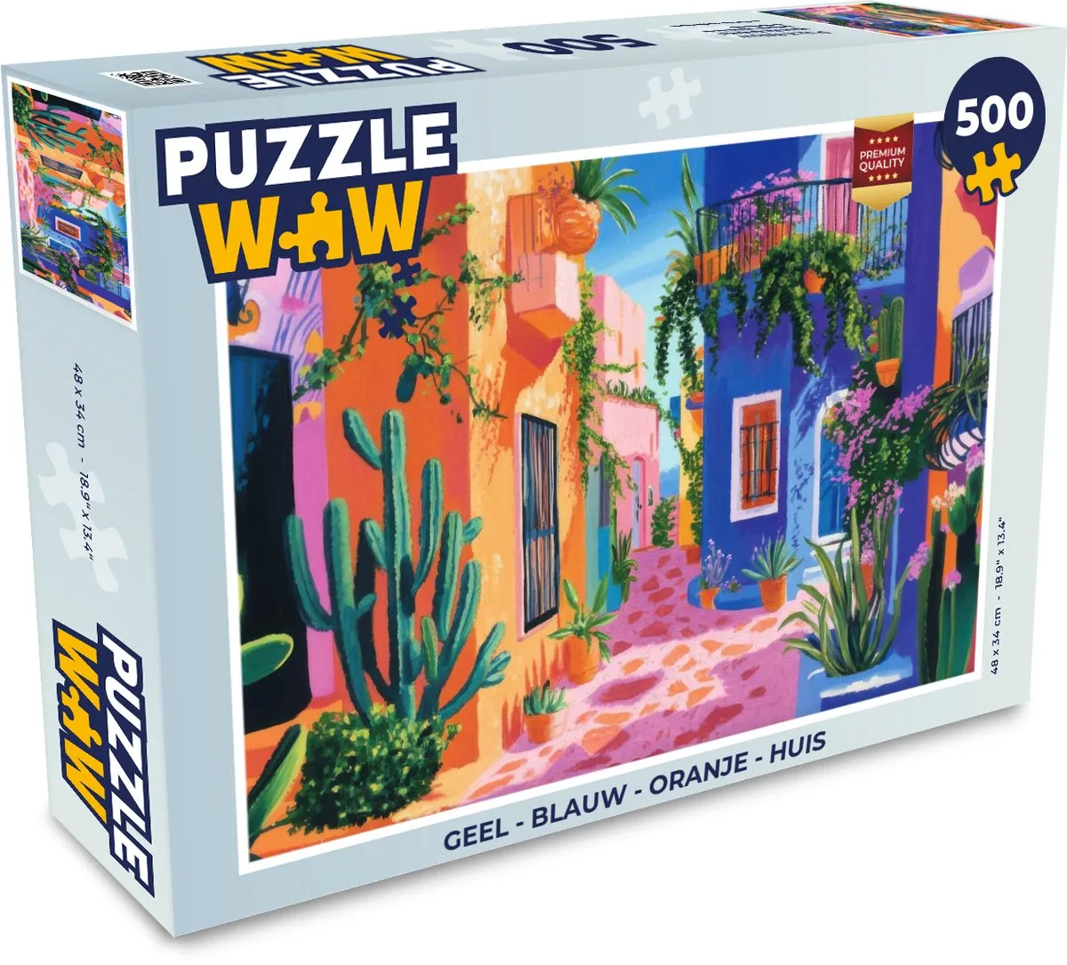 PuzzleWow Huis Legpuzzel 500 Stuks - Geel/Blauw/Oranje