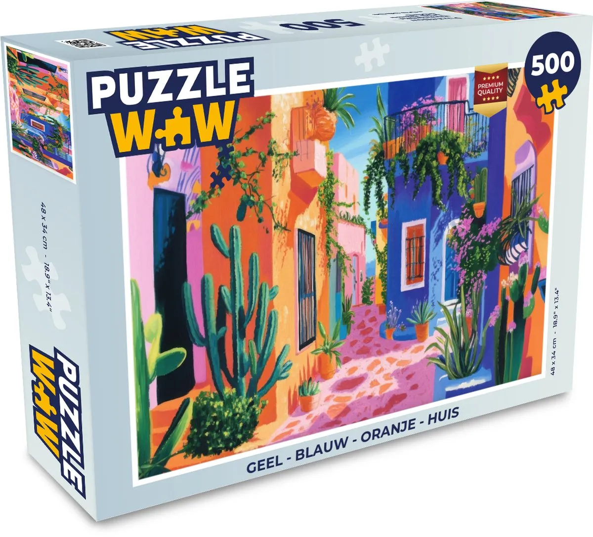 PuzzleWow Huis Legpuzzel 500 Stuks - Geel/Blauw/Oranje