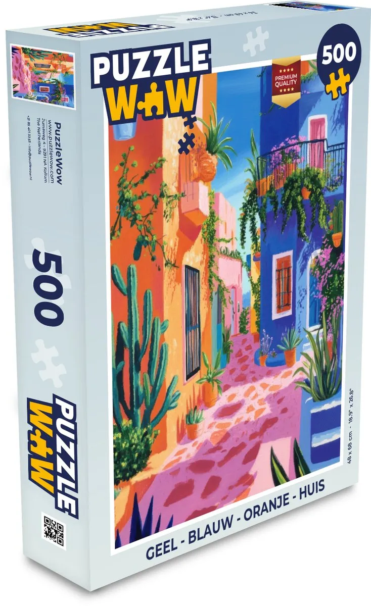PuzzleWow Huis Legpuzzel 500 Stuks - Geel/Blauw/Oranje