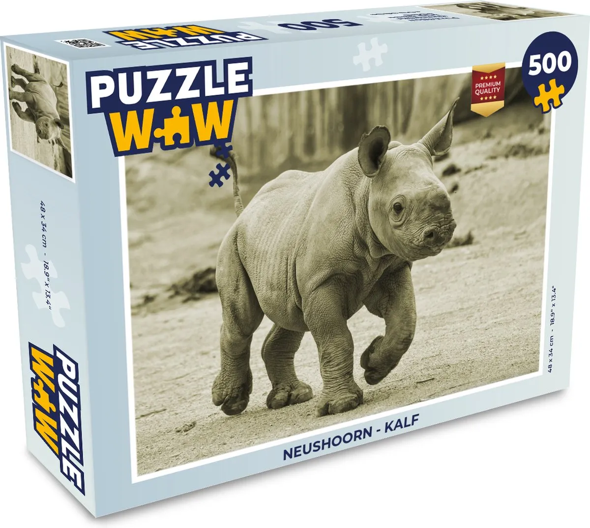 PuzzleWow Neushoorn Legpuzzel 500 Stuks - Multicolor