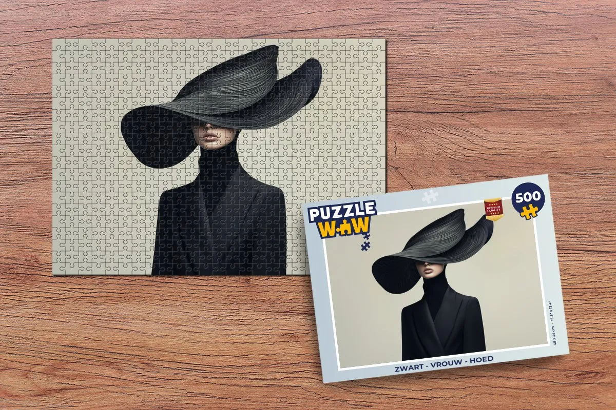 PuzzleWow Vrouw Hoed Legpuzzel 500 Stuks - Zwart