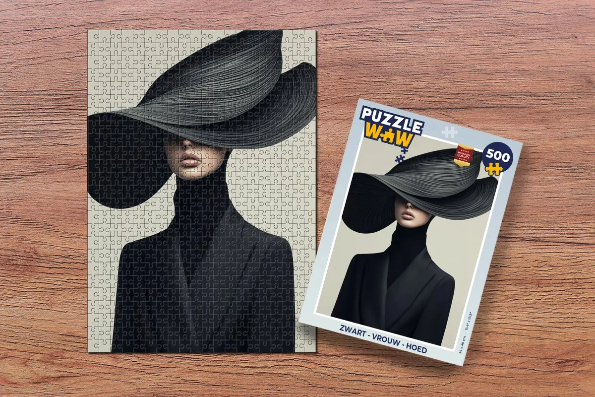 PuzzleWow Vrouw Hoed Legpuzzel 500 Stuks - Zwart