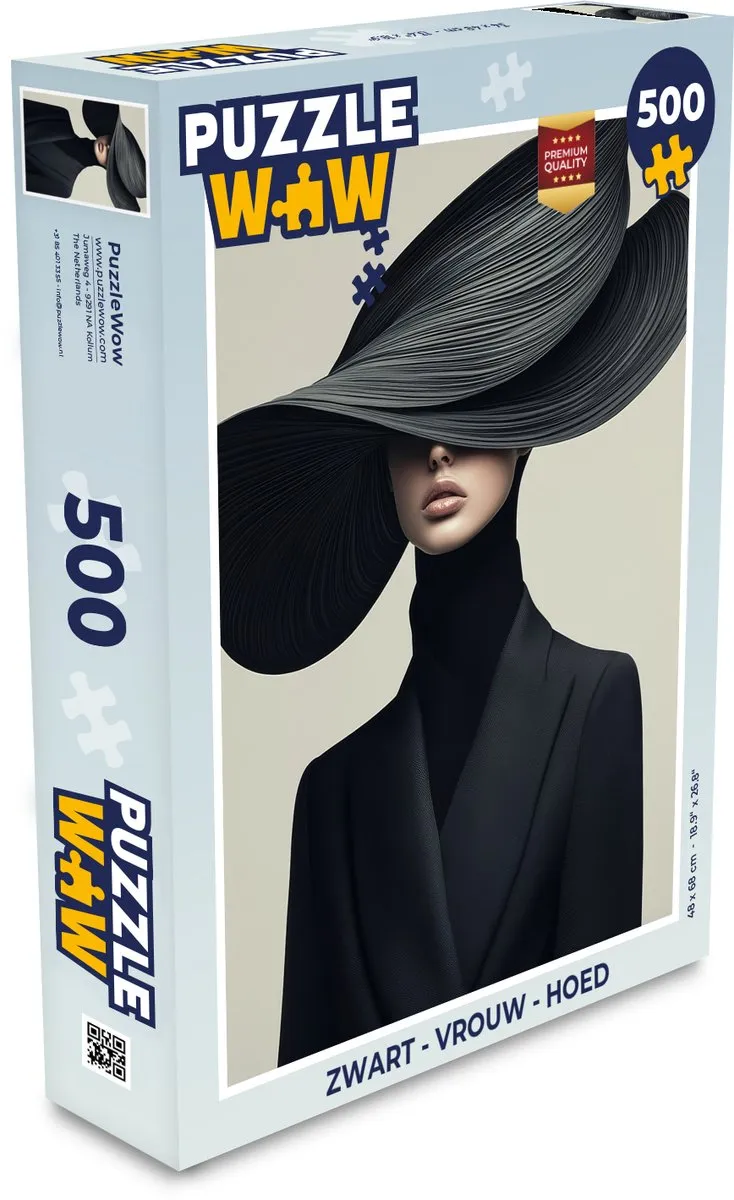 PuzzleWow Vrouw Hoed Legpuzzel 500 Stuks - Zwart