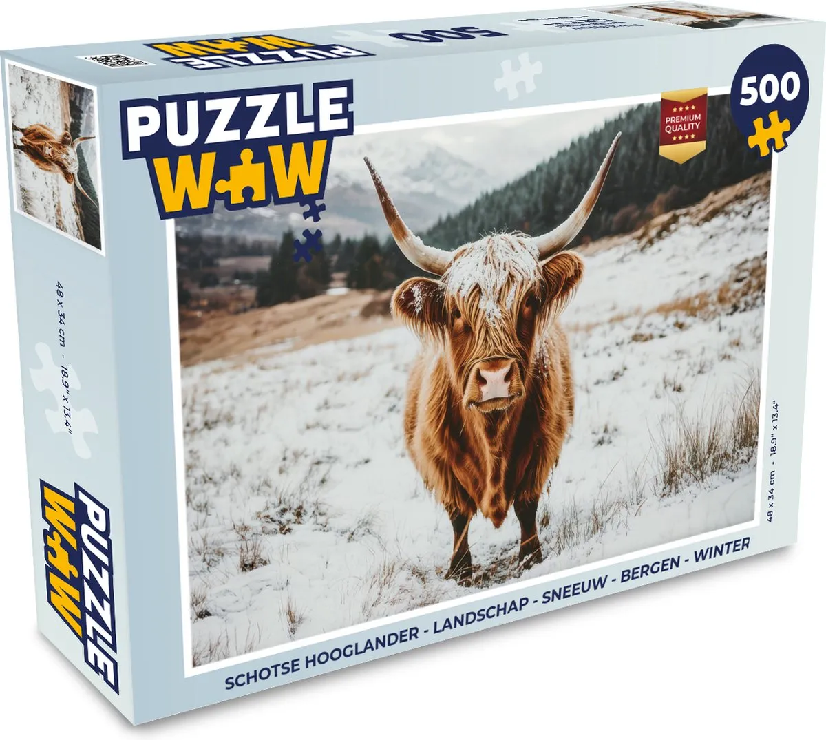 PuzzleWow Schotse Hooglander Legpuzzel 500 Stuks - Sneeuw