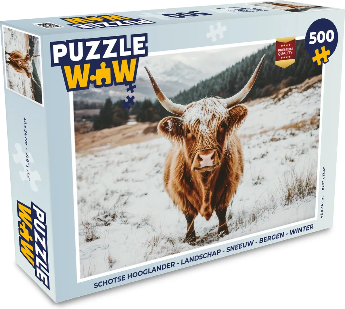 PuzzleWow Schotse Hooglander Legpuzzel 500 Stuks - Sneeuw