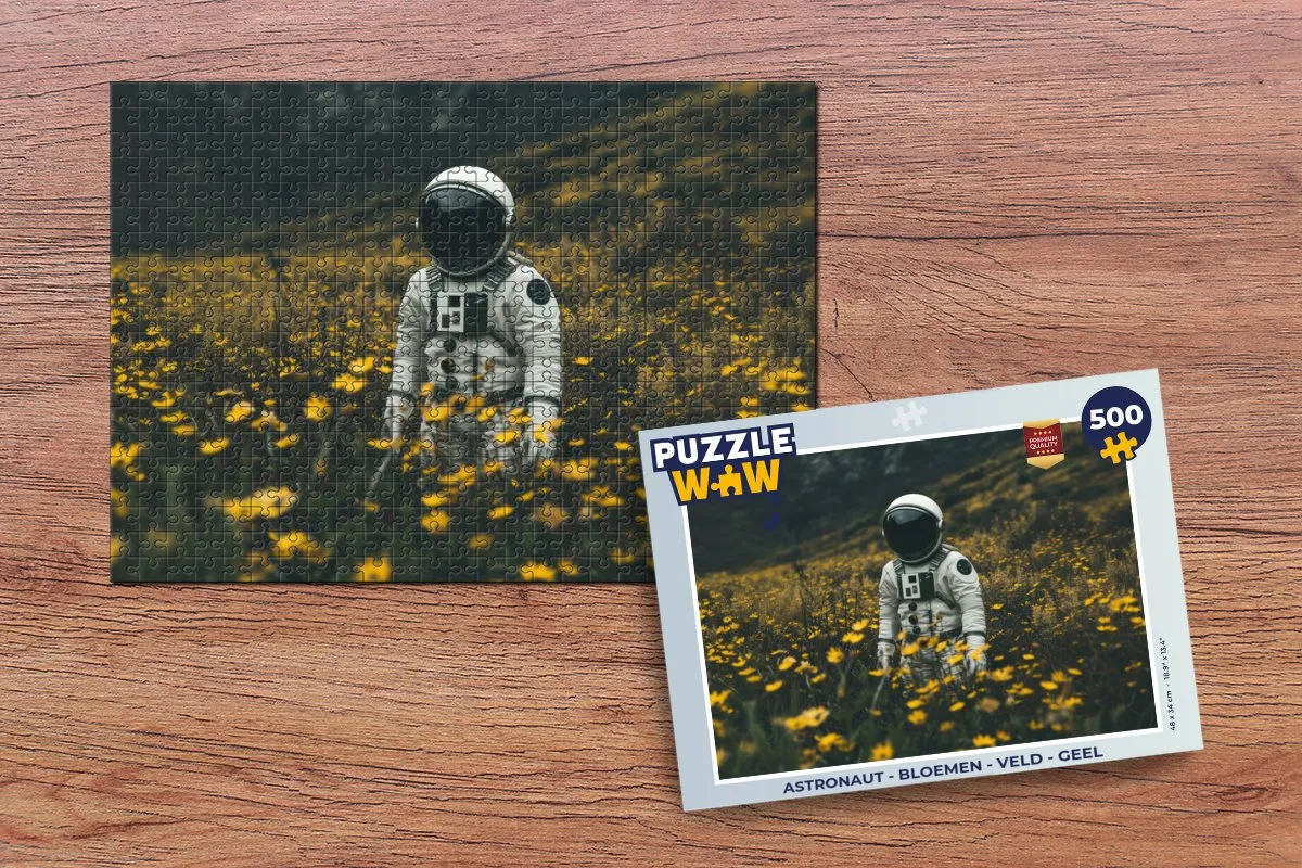 PuzzleWow Astronaut Bloemen Veld Puzzle 500 Stuks - Geel