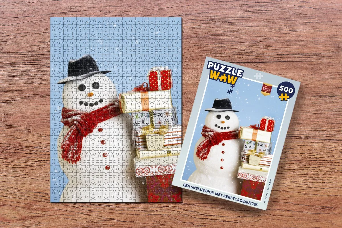 PuzzleWow Kerstpuzzel Sneeuwpop met Cadeautjes 500 Stuks - Multicolor