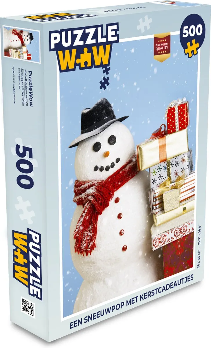 PuzzleWow Kerstpuzzel Sneeuwpop met Cadeautjes 500 Stuks