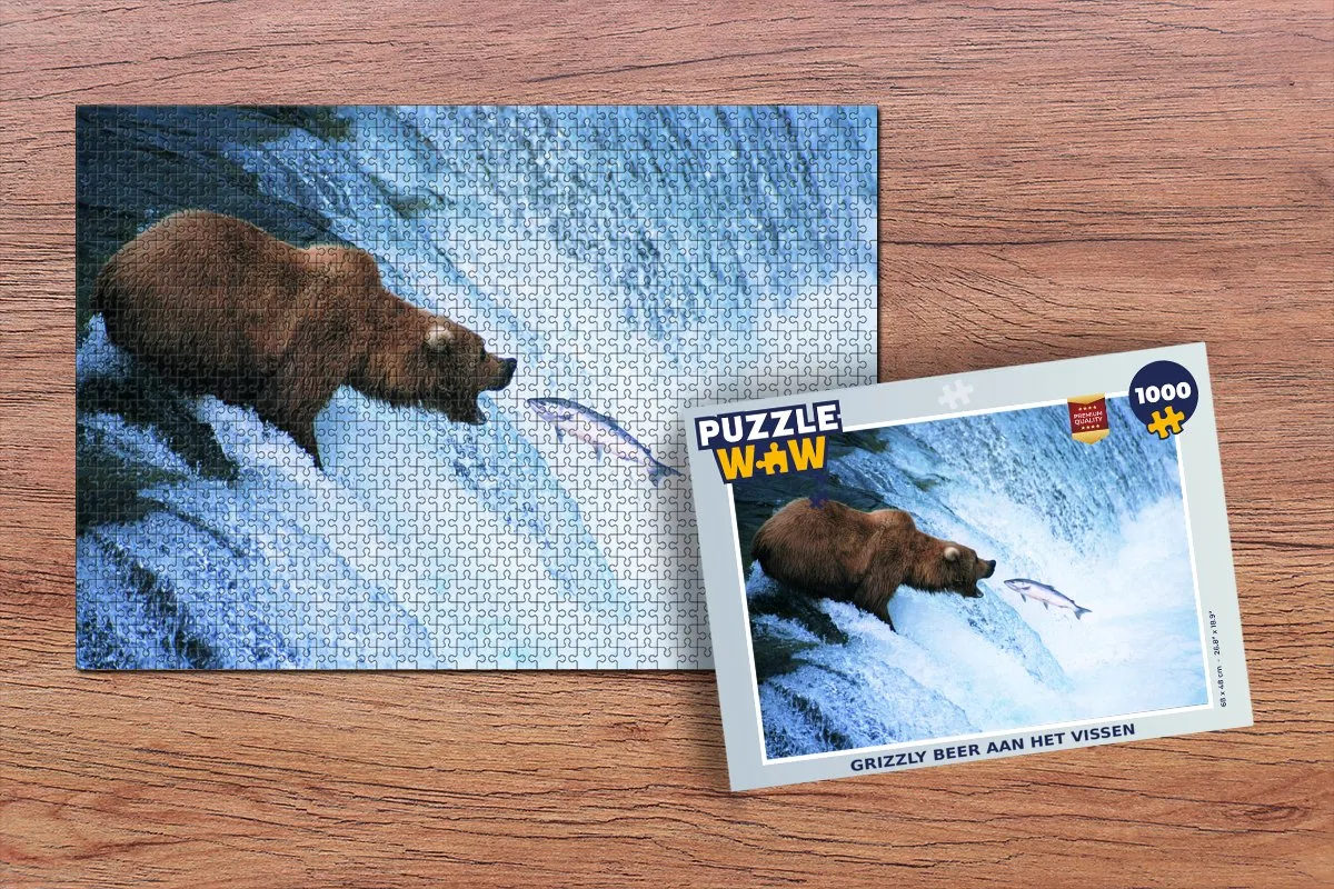 PuzzleWow Beer Vis Waterval Legpuzzel 1000 Stuks - Multicolor