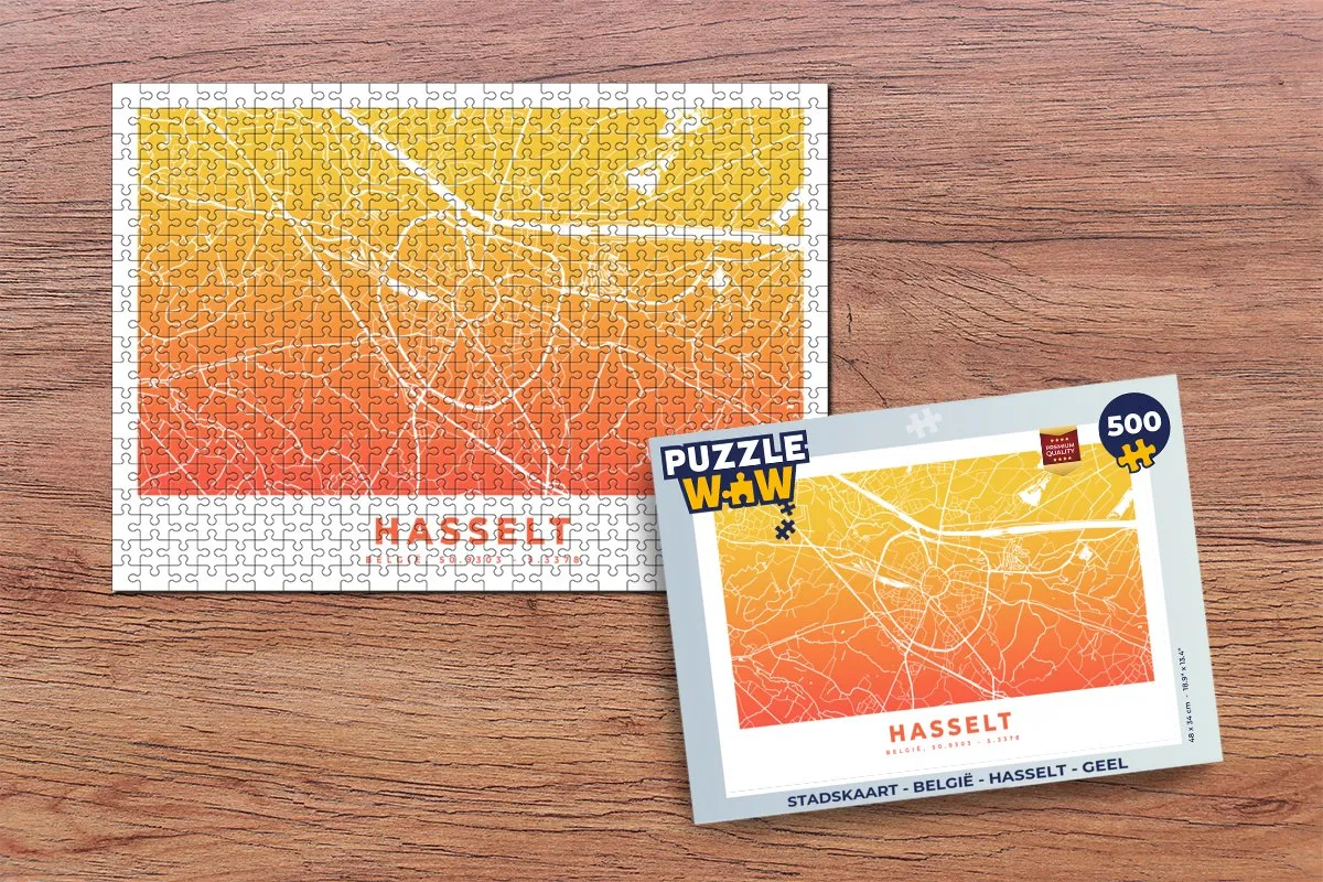 PuzzleWow Stadskaart België Hasselt Legpuzzel 500 Stuks - Multicolor