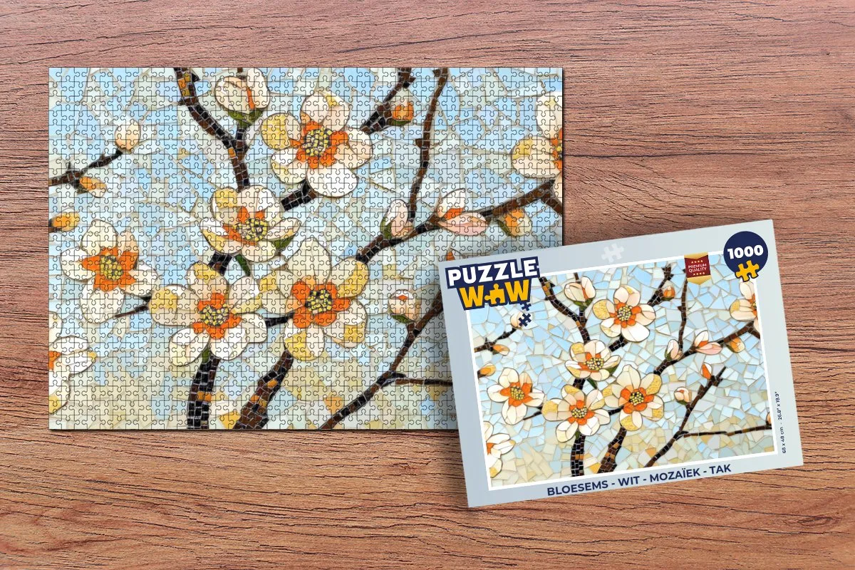 PuzzleWow Bloesems Mozaïek Legpuzzel 1000 Stuks - Wit