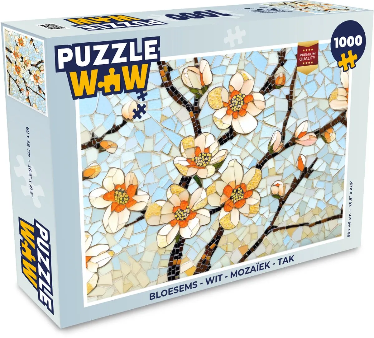 PuzzleWow Bloesems Mozaïek Legpuzzel 1000 Stuks - Wit