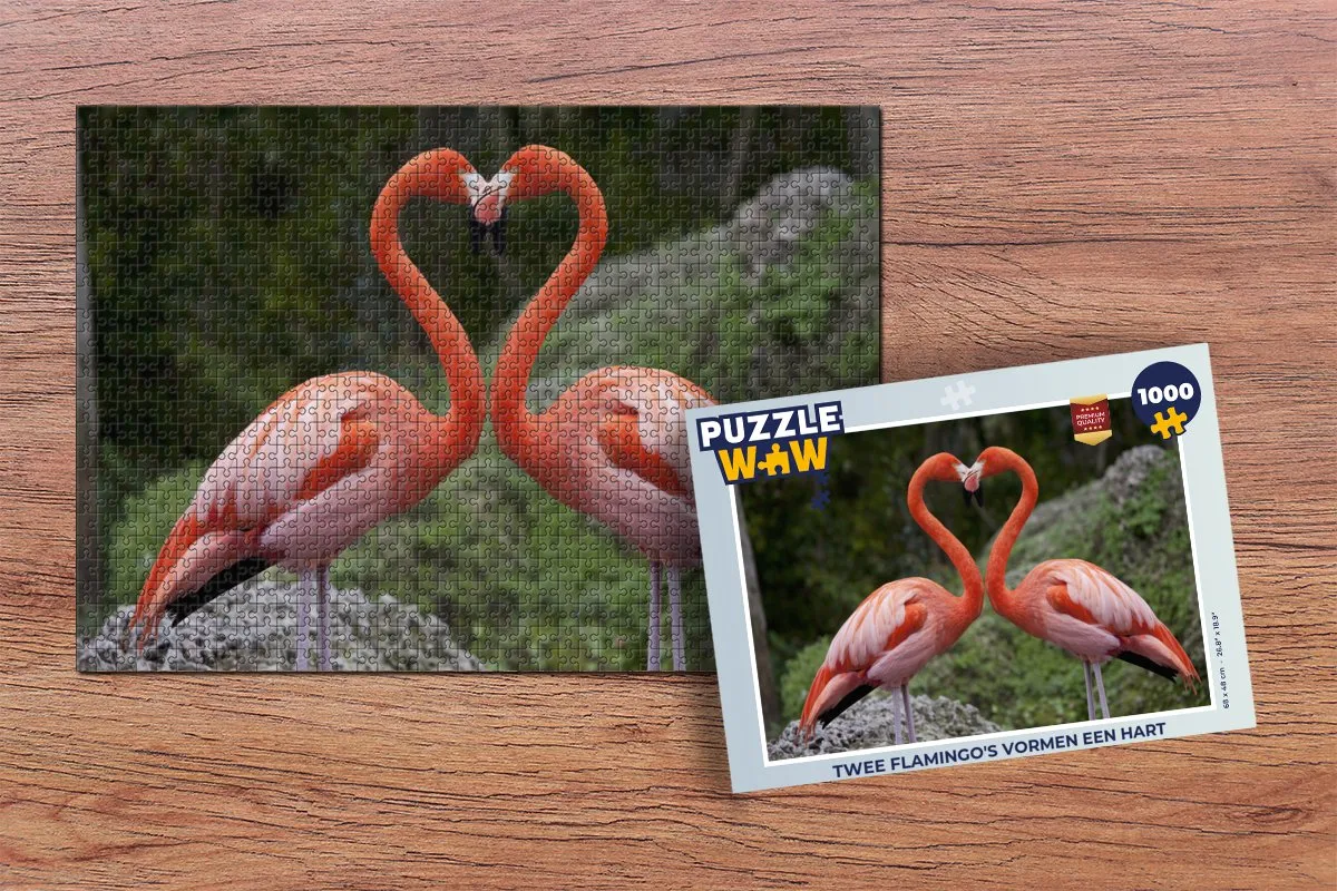 PuzzleWow Legpuzzel Twee Flamingo's Hart 1000 Stuks - Multicolor