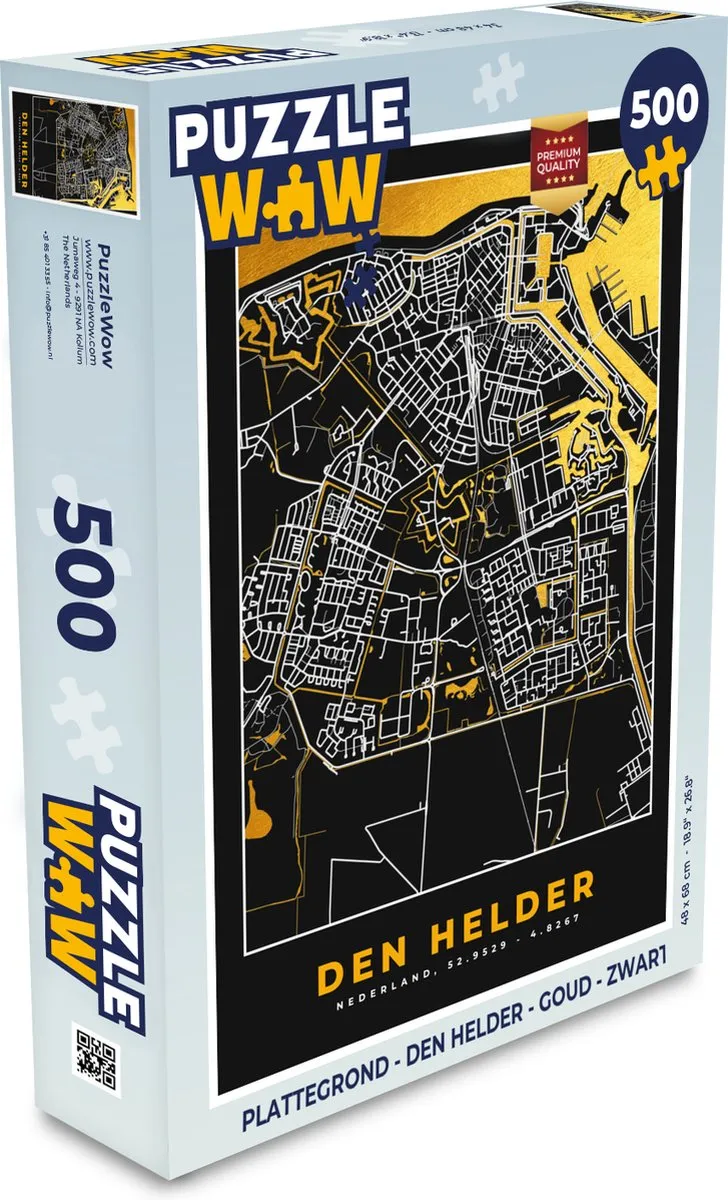 PuzzleWow Plattegrond Den Helder Legpuzzel 500 Stuks - Goud/Zwart