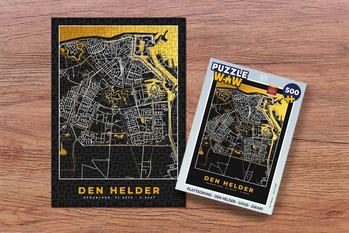 PuzzleWow Plattegrond Den Helder Legpuzzel 500 Stuks - Goud/Zwart