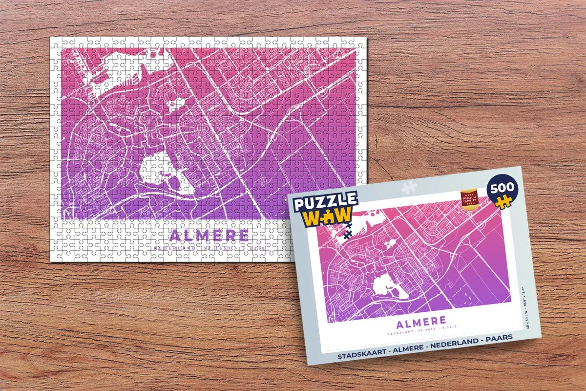PuzzleWow Stadskaart Almere Nederland Legpuzzel 500 Stuks - Multicolor