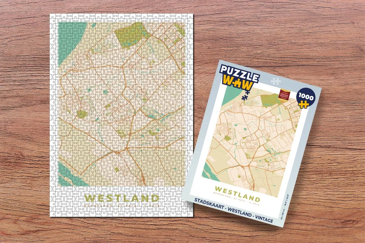 PuzzleWow Stadskaart Westland Legpuzzel 1000 Stuks - Multicolor
