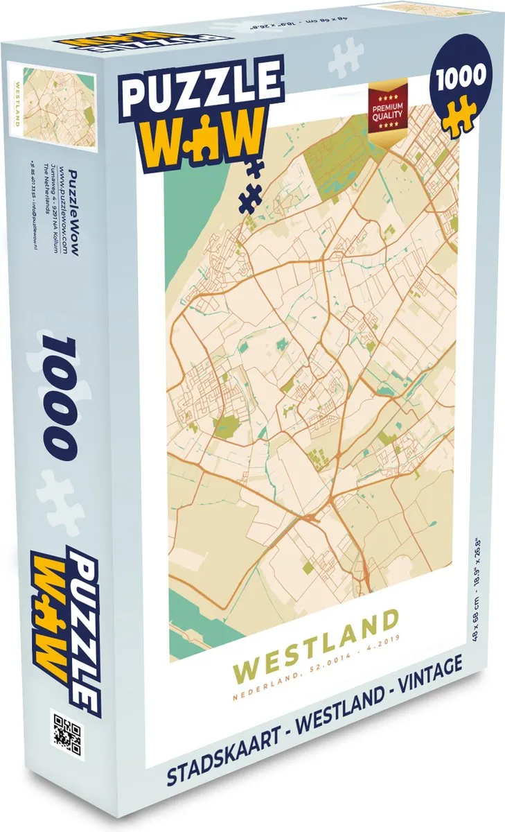 PuzzleWow Stadskaart Westland Legpuzzel 1000 Stuks