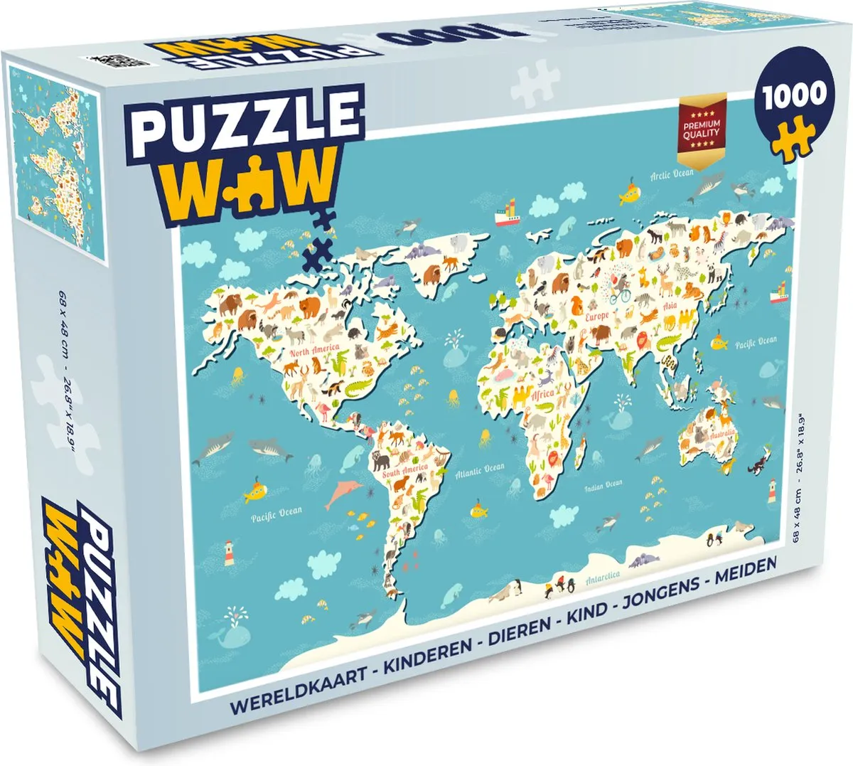 PuzzleWow Wereldkaart Dieren Puzzel 1000 Stuks