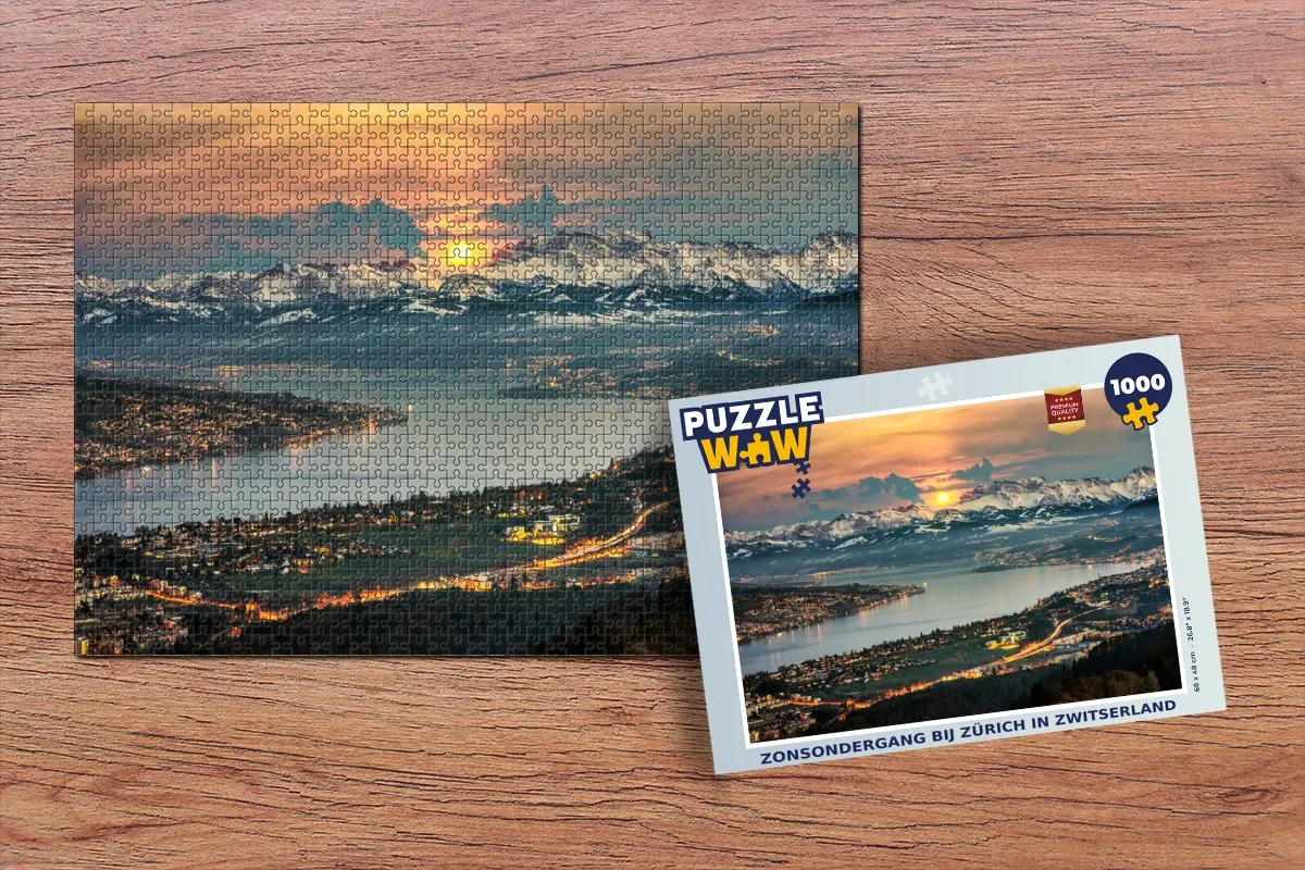PuzzleWow Zonsondergang Zürich Legpuzzel 1000 Stuks - Multicolor