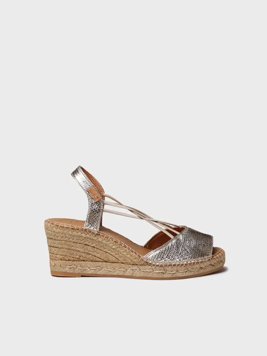 Dames leren espadrille met sleehak en elastiek