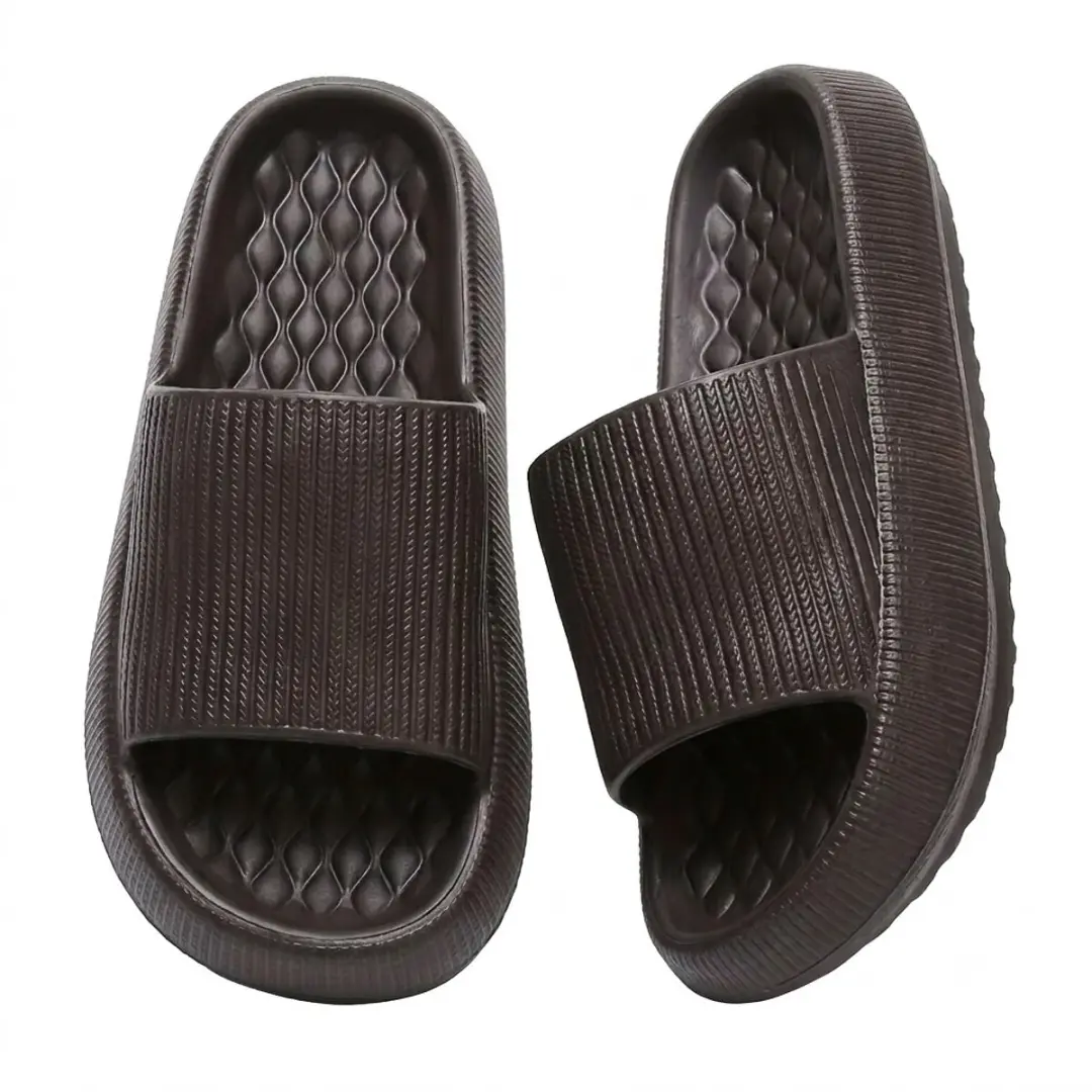 Zwarte badslippers dames EVA instap slippers antislip dik zool zacht voetbed ope
