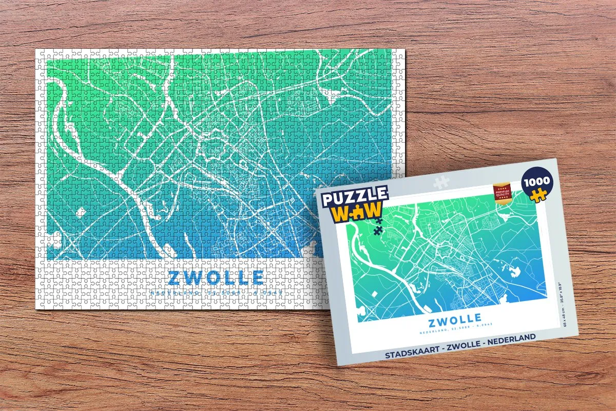 PuzzleWow Stadskaart Zwolle Legpuzzel 1000 Stuks - Multicolor