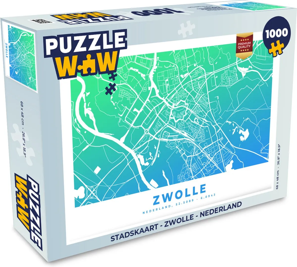 PuzzleWow Stadskaart Zwolle Legpuzzel 1000 Stuks - Multicolor