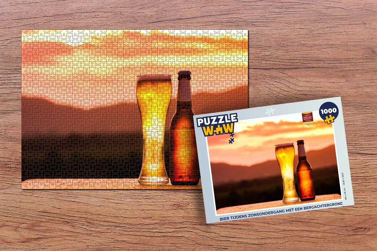 PuzzleWow Legpuzzel Bier Zonsondergang Berg 1000 Stuks - Multicolor